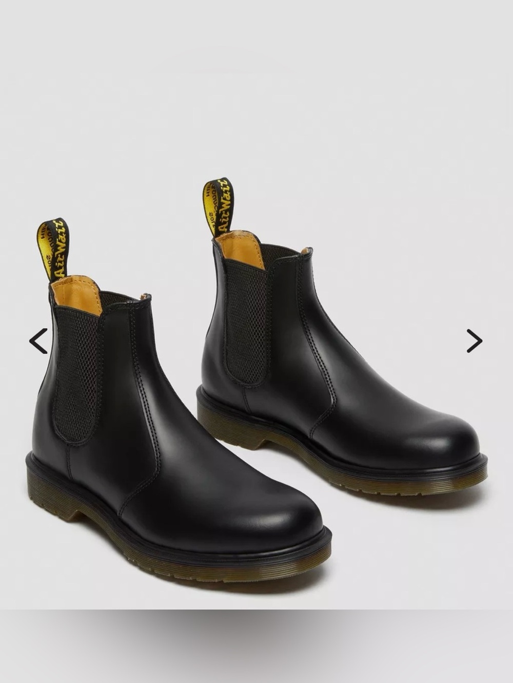 Dr. Martens Black Smooth Leather 2976 Chelsea Boots with Yellow Pull Tabs